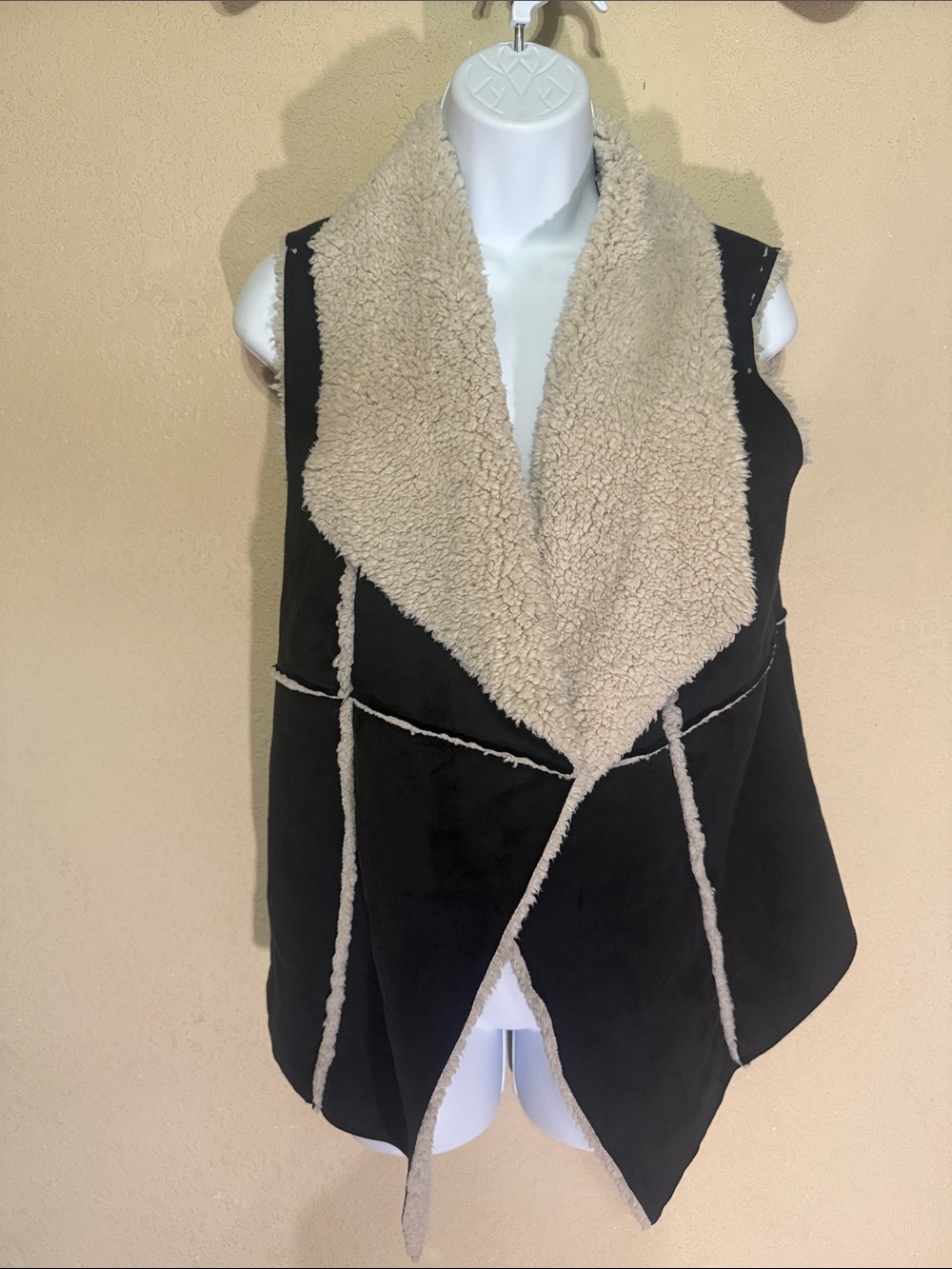 dylan Cream Sherpa-Lined Vest faux suede with Black Trim